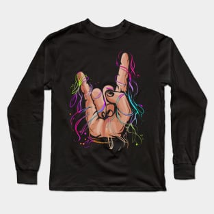 Sign of the Horns Sign Hand Rock and Metal Music Long Sleeve T-Shirt